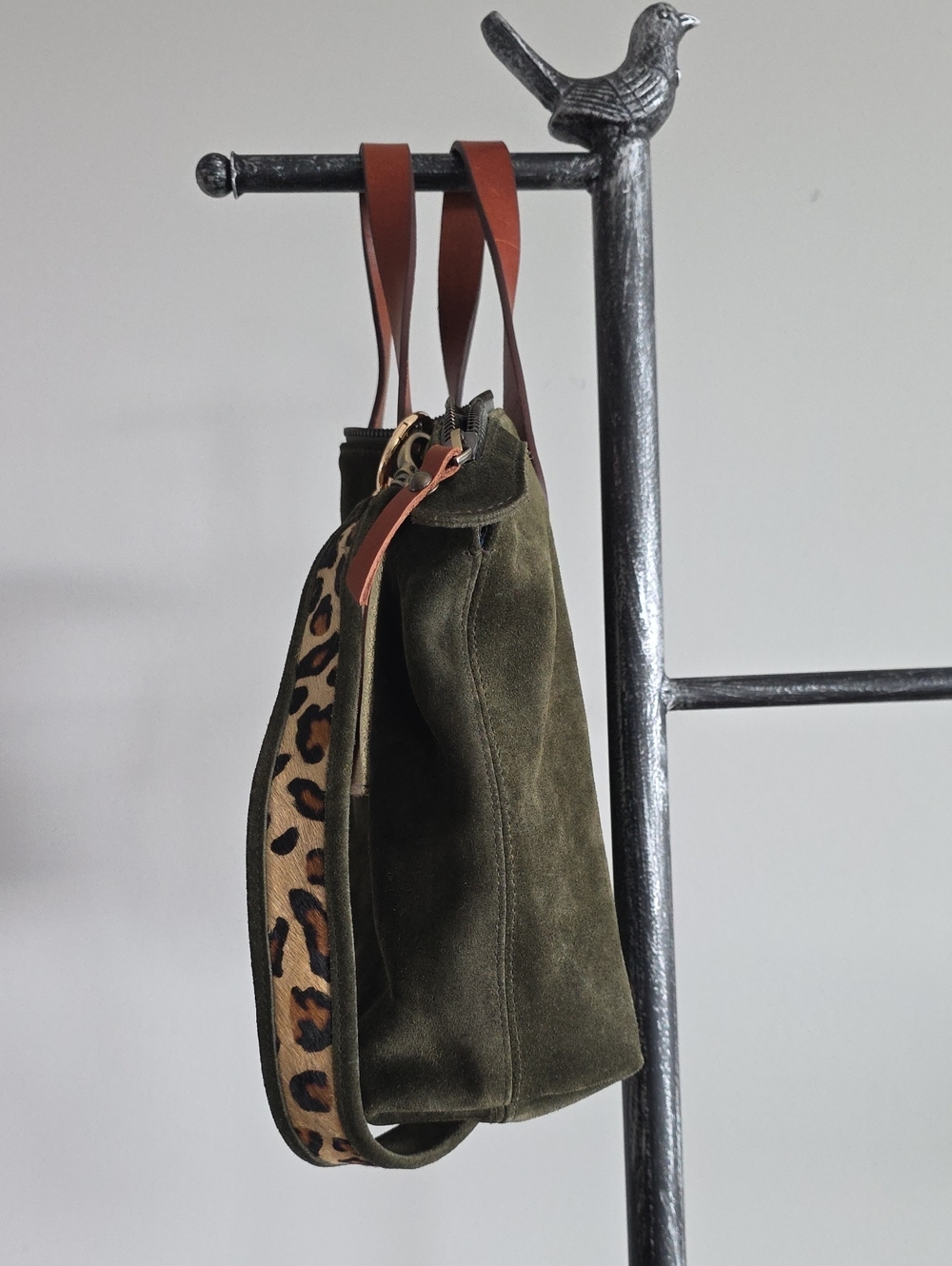 Dark Olive Green Suede Tote Bag - Picture 5 of 16